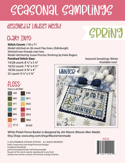 Seasonal Samplings Spring Cross Stitch Pattern + Threads - Primrose Cottage Stitches