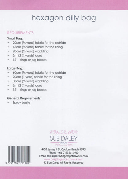 Patron du sac à hexagones « Dilly Bag » - Sue Daley