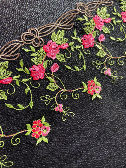 Hot Pink Roses - Embroidered Tulle Lace (mirrored)