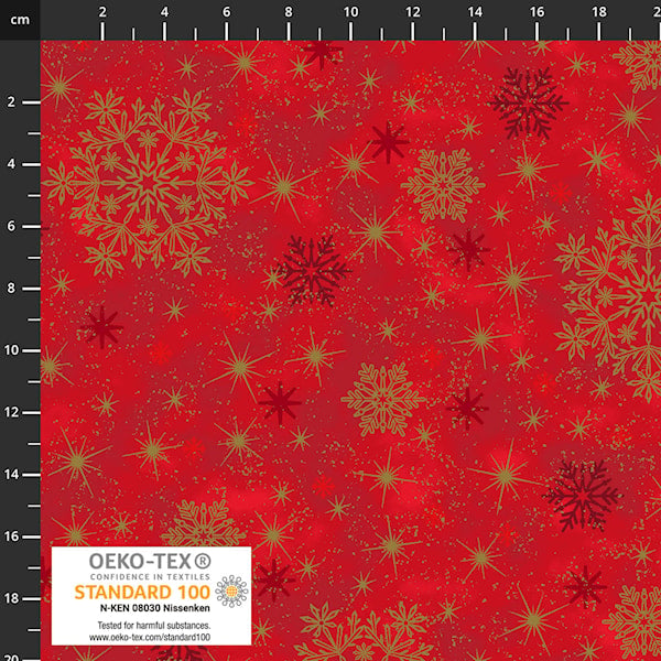 Snow Crystals - Red Gold Snowflakes - Stof