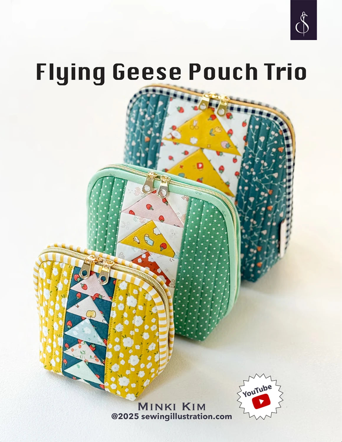 Minki Kim Flying Geese Pouch Trio Bag Pattern - Printed Pattern English