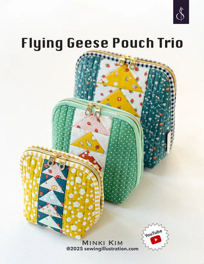 Minki Kim Flying Geese Pouch Trio Bag Pattern - Printed Pattern English