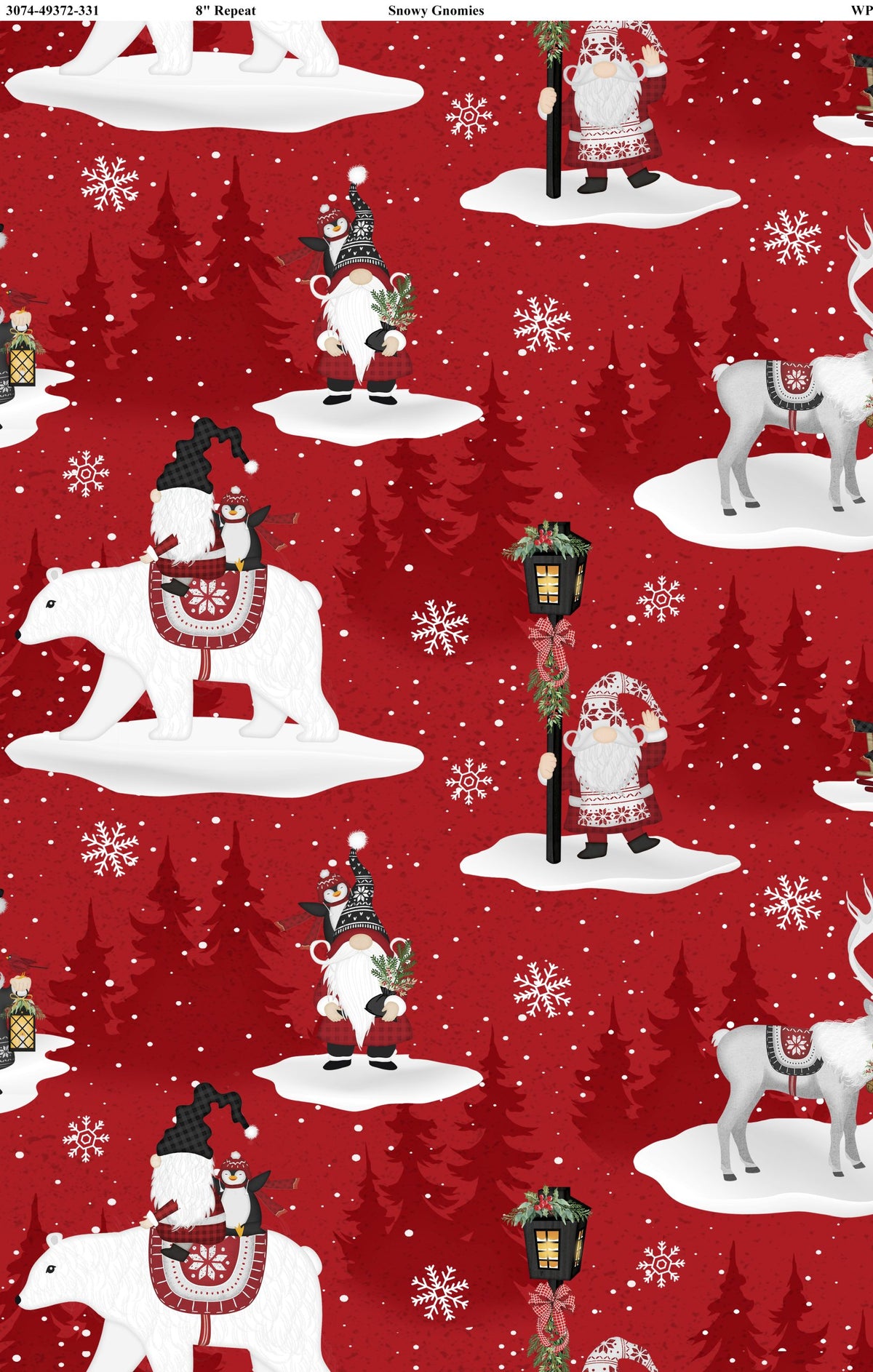 Snowy Gnomies - Gnomes Hiver Rouge - Wilmington Prints