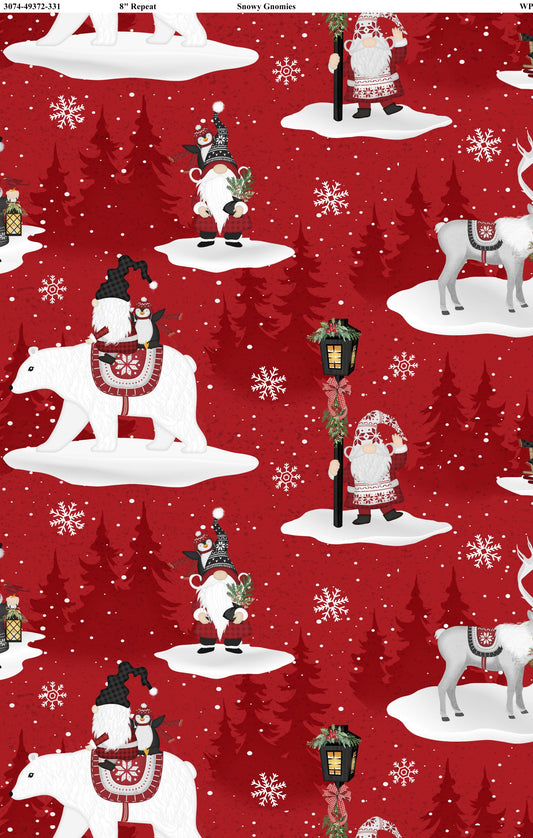 Snowy Gnomies - Gnomes Hiver Rouge - Wilmington Prints