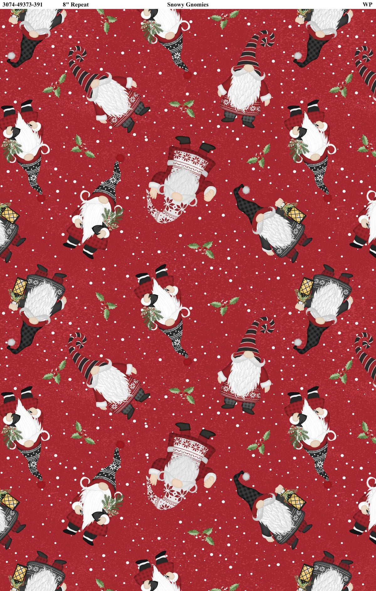 Snowy Gnomies - Gnomes Toss Rouge - Wilmington Prints