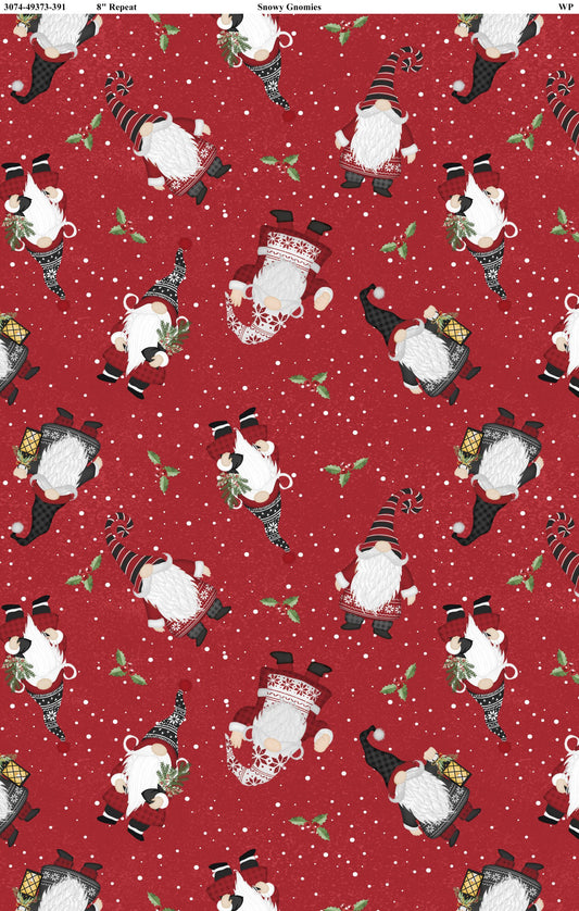 Snowy Gnomies - Gnomes Toss Rouge - Wilmington Prints