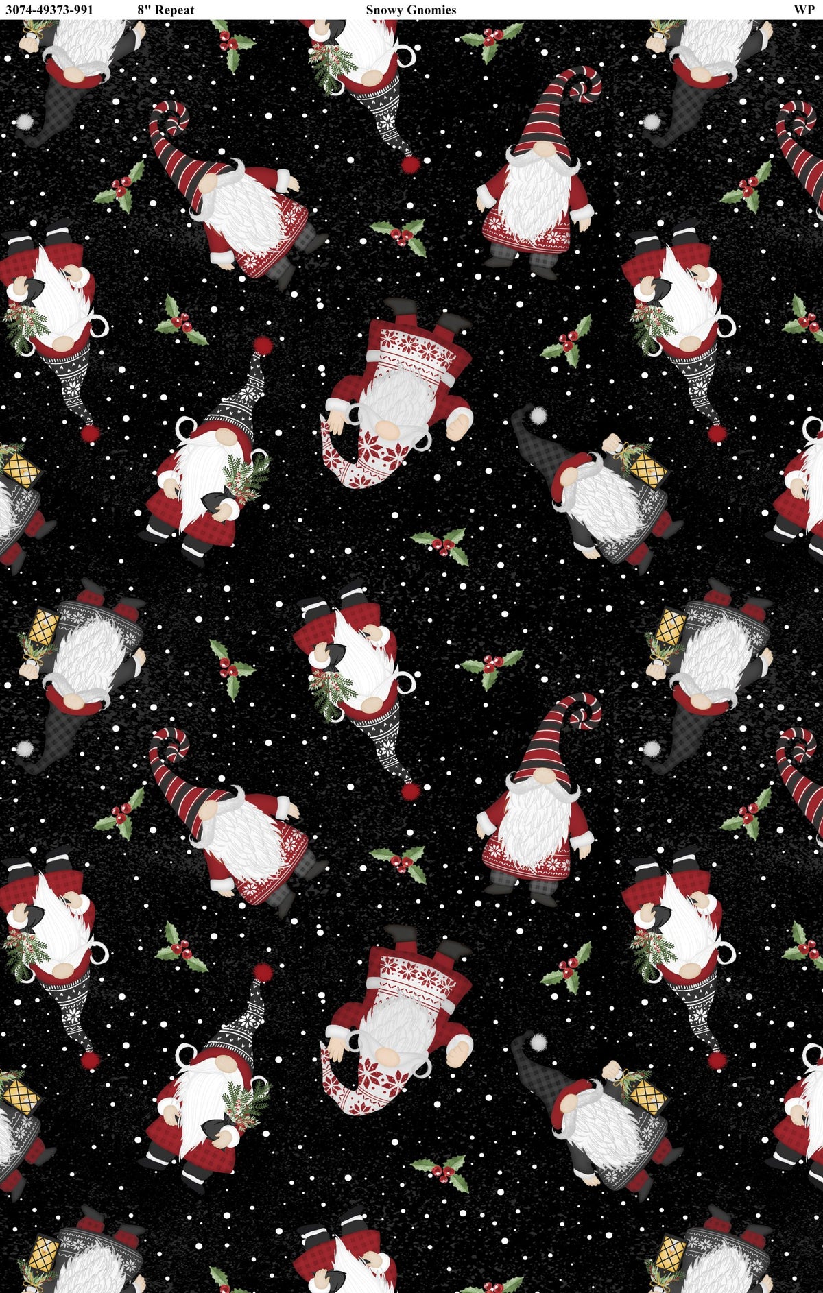 Snowy Gnomies - Gnomes Toss Noir - Wilmington Prints