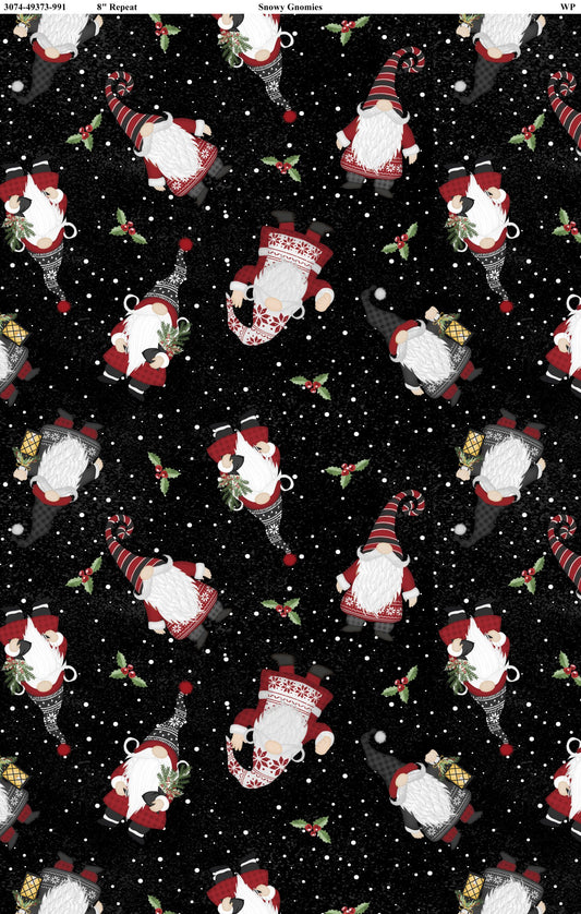 Snowy Gnomies - Gnomes Toss Noir - Wilmington Prints
