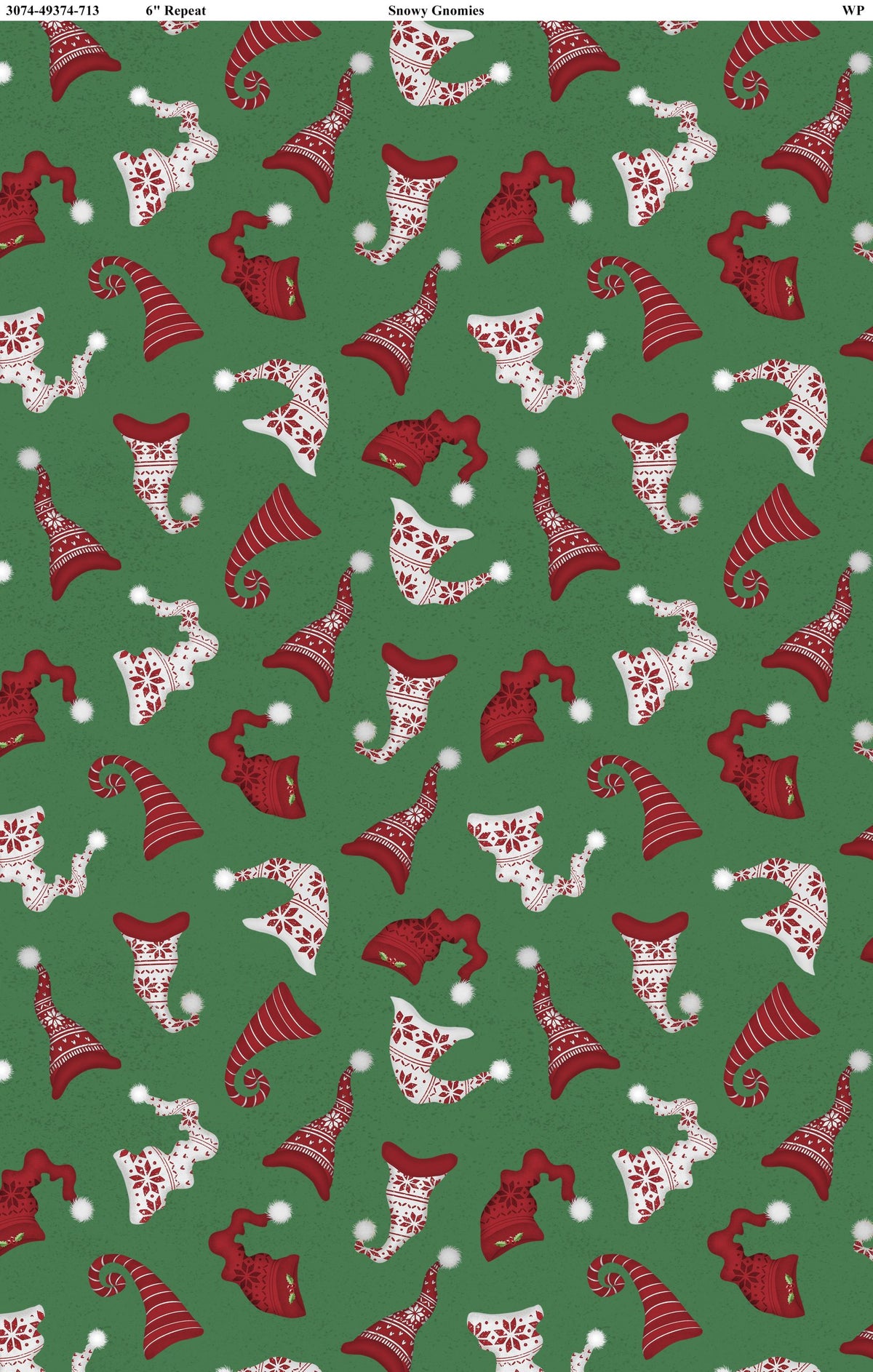 Snowy Gnomies - Gnomes Hat Green - Wilmington Prints