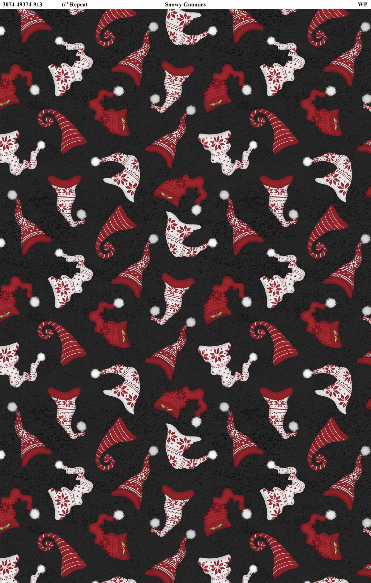 Snowy Gnomies - Chapeau de Gnome Noir - Wilmington Prints