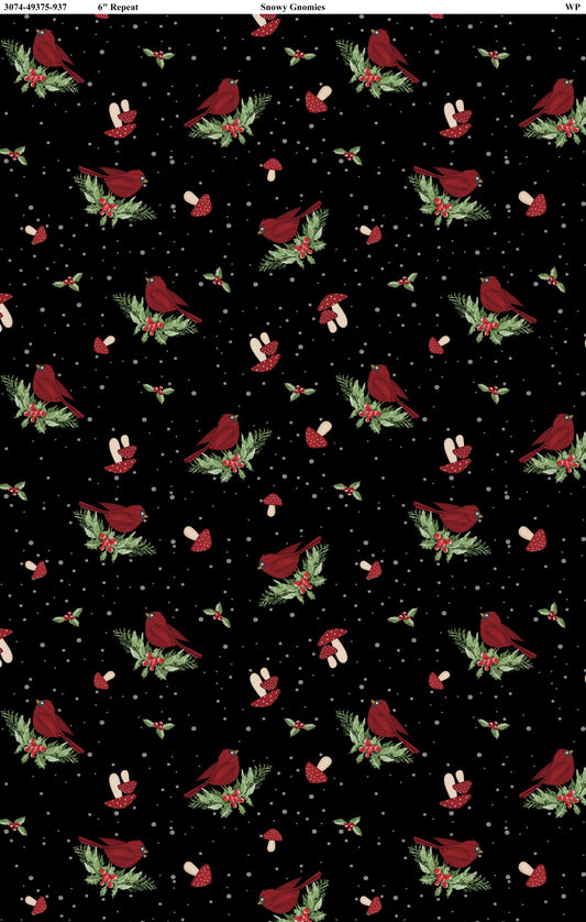 Snowy Gnomies - Cardinals Black - Wilmington Prints