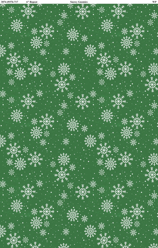 Snowy Gnomies - Vert Flocon - Wilmington Prints
