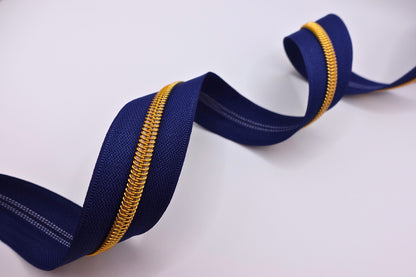 Navy Zipper Tape Gold # 5 Zipper (1 Meter)