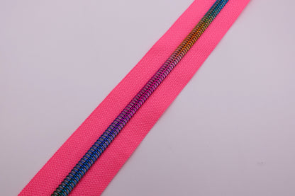 Pink-Rainbow Teeth Zipper Tape # 5 Zipper (1 Meter)