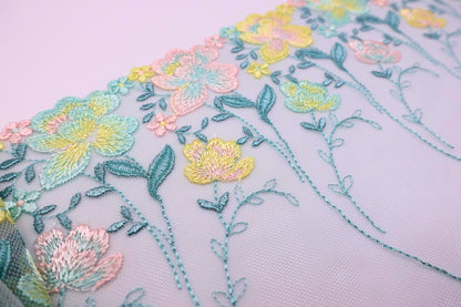 Mint Floral - Embroidered Tulle Lace (mirrored)