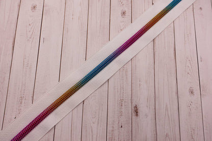 White -Rainbow Teeth Zipper Tape # 5 Zipper (1 Meter)