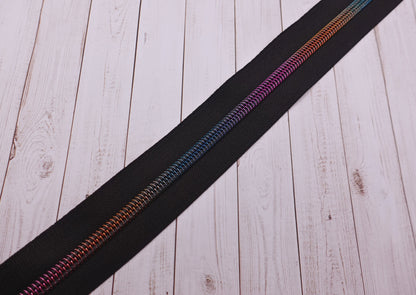 Black - Rainbow Teeth Zipper Tape # 5 Zipper (1 Meter)
