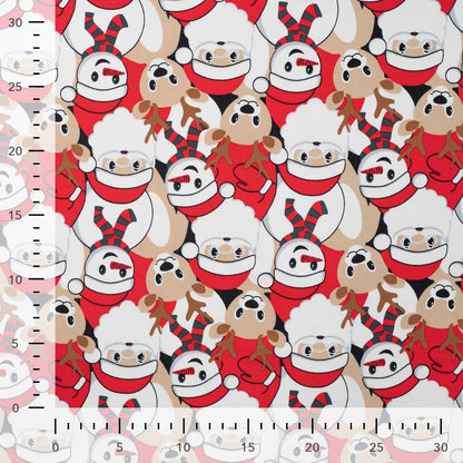 Tissu French Terry brossé imprimé - Père Noël et ses amis