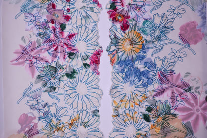 White Printed Floral - Embroidered Tulle Lace (mirrored)