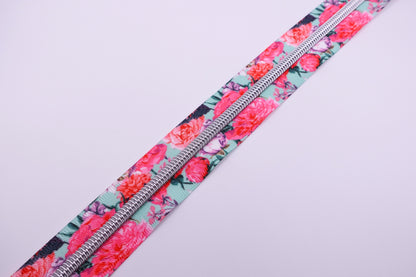 Blue and Pink Flowers Zipper Tape # 5 Zipper (1 Meter)