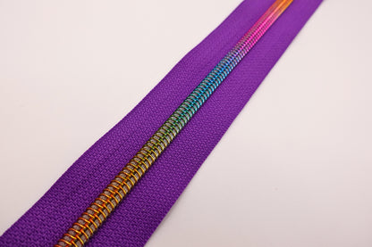 Purple - Rainbow Teeth Zipper Tape # 5 Zipper (1 Meter)