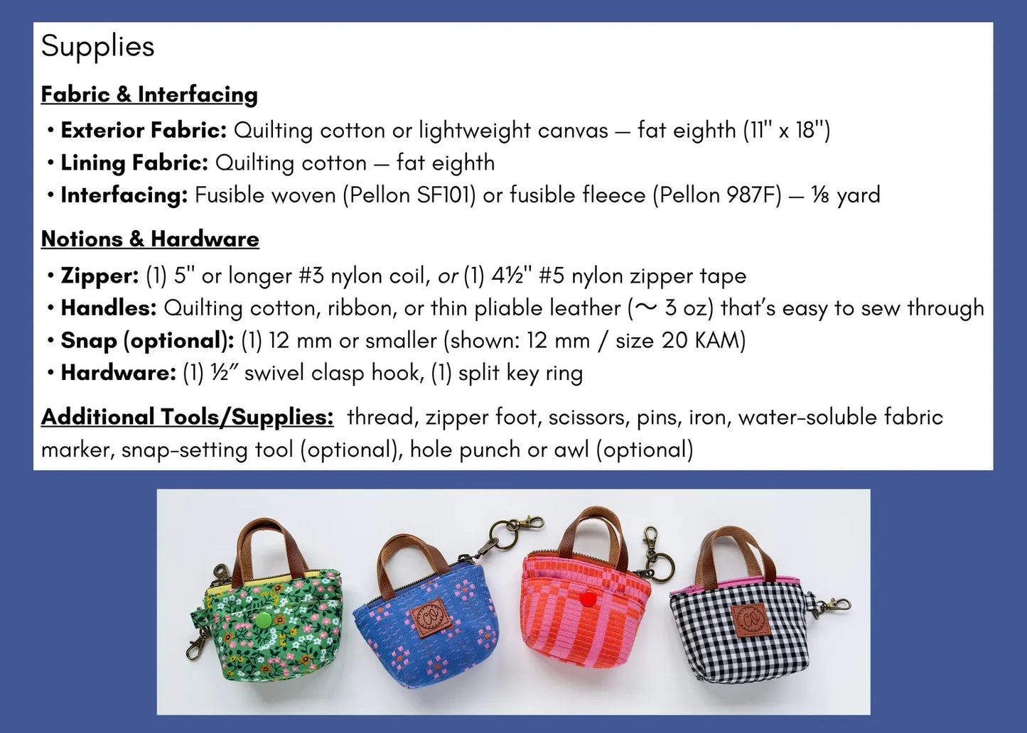 Tiny Tote Sewing Patron Imprimé  - Craft Owl Handmade