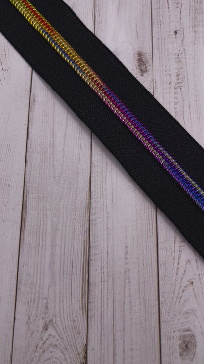 Black - Rainbow Zipper Tape # 5 Zipper (1 Meter)