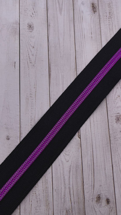 Black  - Pink/Purple Zipper Tape # 5 Zipper (1 Meter)