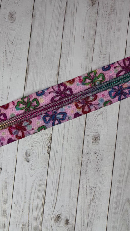 Pink Butterfly - Rainbow Zipper Tape # 5 Zipper (1 Meter)