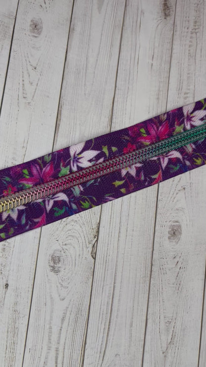 Purple Lillies - Rainbow Zipper Tape # 5 Zipper (1 Meter)