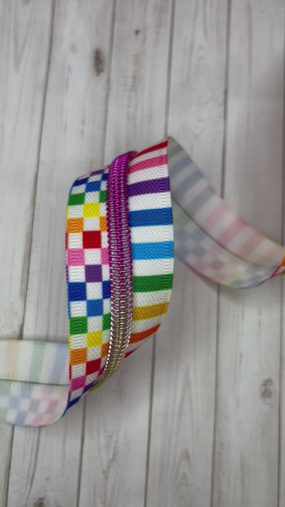 Rainbow Stripes & Checkered - Rainbow Zipper Tape # 5 Zipper (1 Meter)
