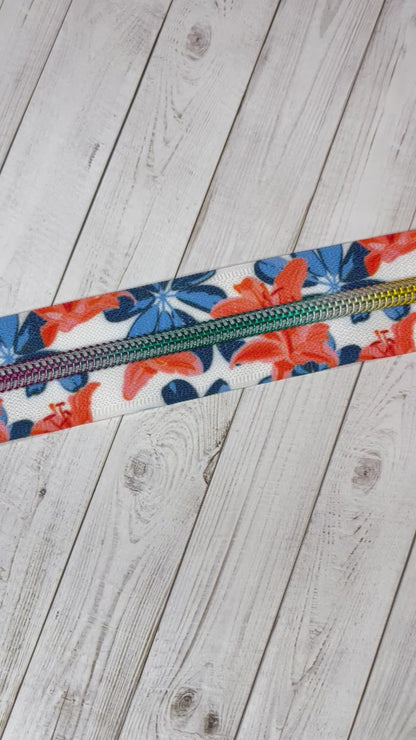 Orange Blue Lillies - Rainbow Zipper Tape # 5 Zipper (1 Meter)