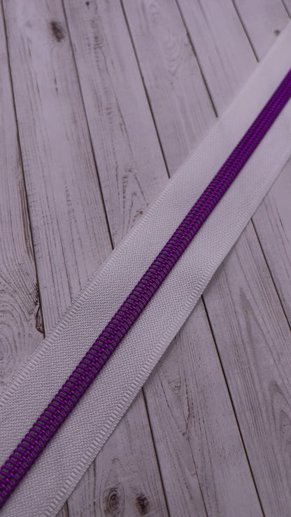 White  - Pink/Purple Zipper Tape # 5 Zipper (1 Meter)