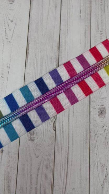 White Rainbow Stripes - Rainbow Zipper Tape # 5 Zipper (1 Meter)