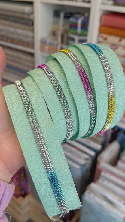 Aqua - "Rainbow" Zipper Tape # 5 Zipper (1 Meter)