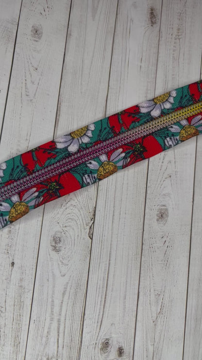 Poppies and Daisies - Rainbow Zipper Tape # 5 Zipper (1 Meter)